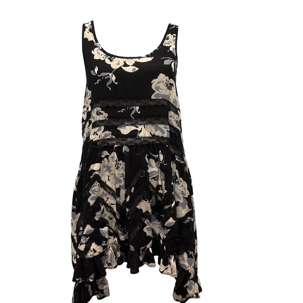Intimately Free people Floral Mini Dress XS Lace Insets. Handkerchief Hem - Picture 4 of 6